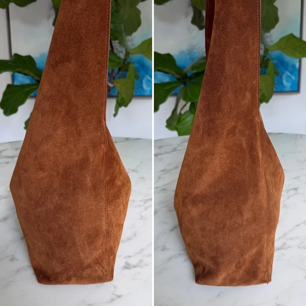 Quince Italian Leather Suede Slouchy Shoulder Bag in Whiskey Brown - Picture 5 of 16